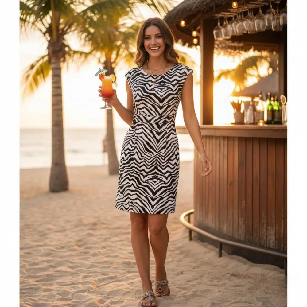 NWT Michael Kors Zebra Print Cut-Out Sheath Dress Mini Black White Size 4 - Picture 14 of 15